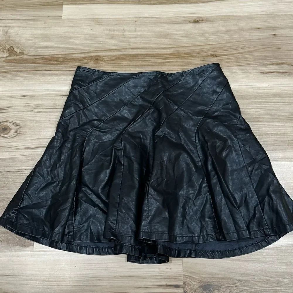 Free People Vegan Leather Paneled Mini Skirt Black Women’s 2
